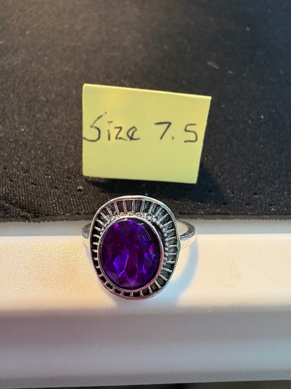 Purple Oval Gemstone Ring - Women's Silver-Tone Fashion Ring Size 7.5